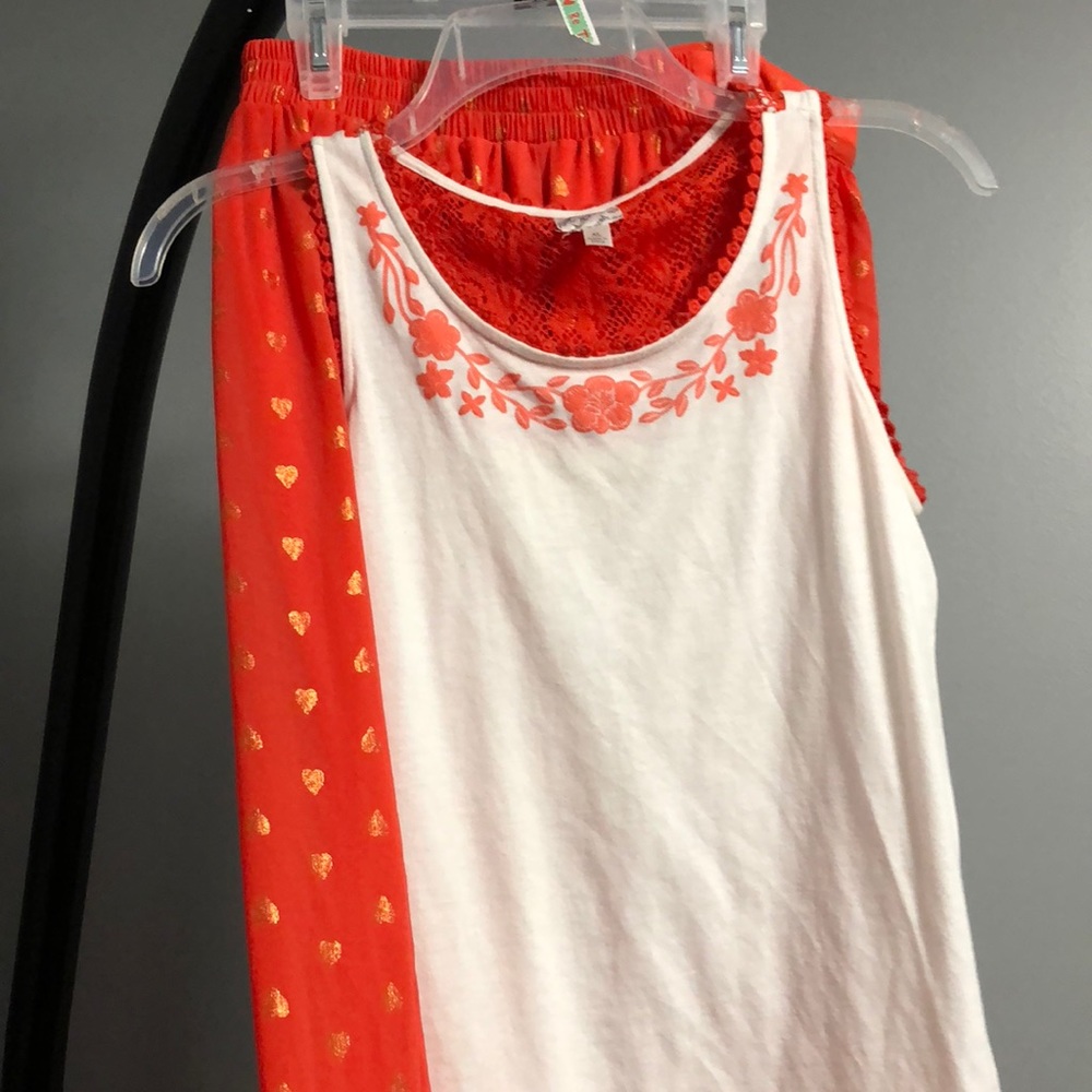Girls orange and white tank top and skirt outfit